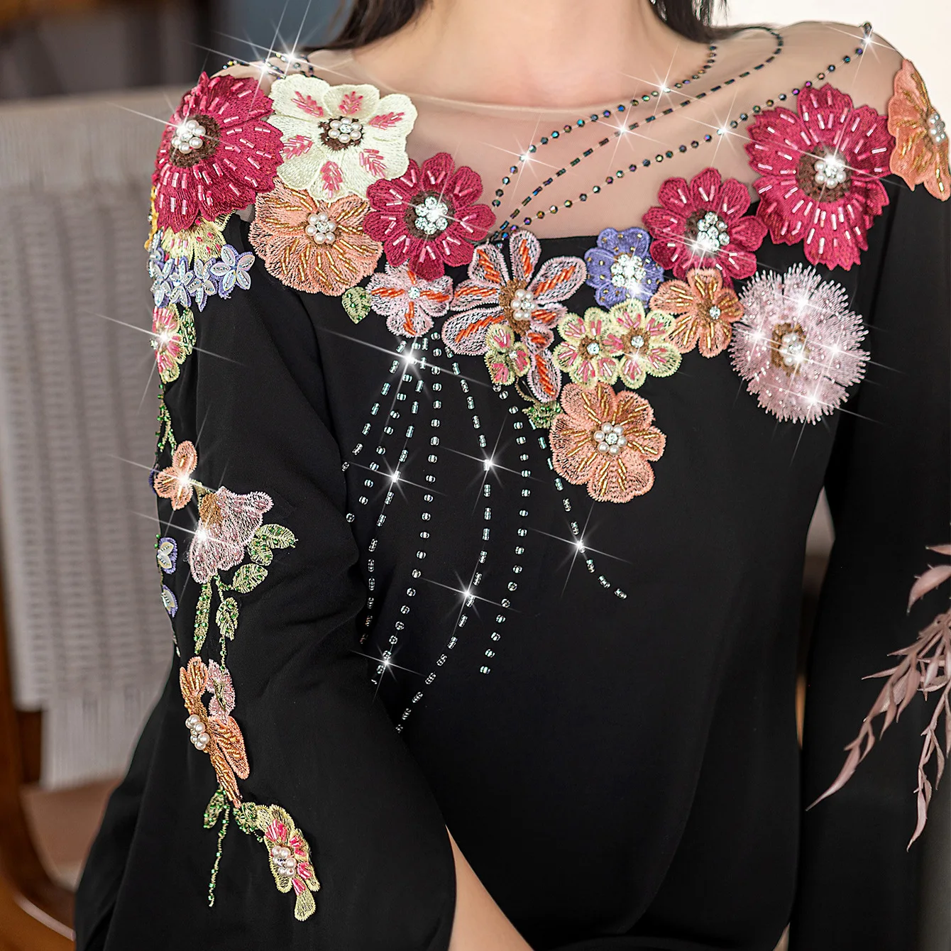 

Luxurious Arabic Floral Embroidered Muslim Dress for Women Elegant Dubai Modesty Black Abaya Islamic Travel Outfit Turkey Kaftan