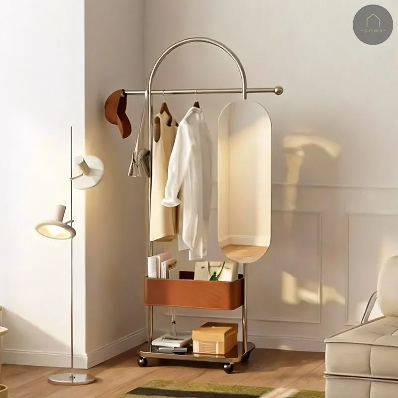 Medieval mirror removable coat rack creative floor-to-ceiling household wheel rack