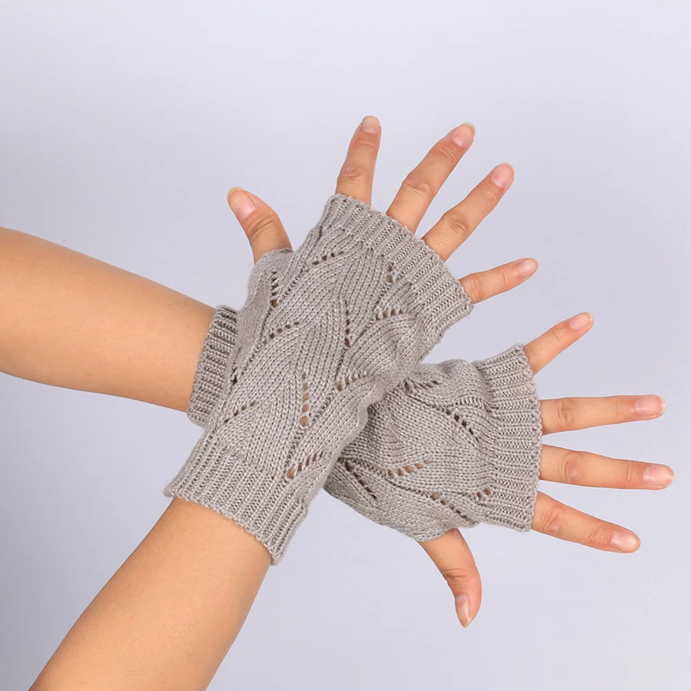محبوك مدفئات للذراع أصابع الشتاء طويلة الأكمام لينة الدفء للنساء رمادي فاتح قفازات دافئة قفازات محبوكة