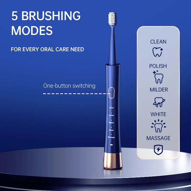 Jianpai Adult Male and Female Electric Toothbrush Hollow Cup Motor Type-c Charging 5-gear Mode Sonic Electric Toothbrush