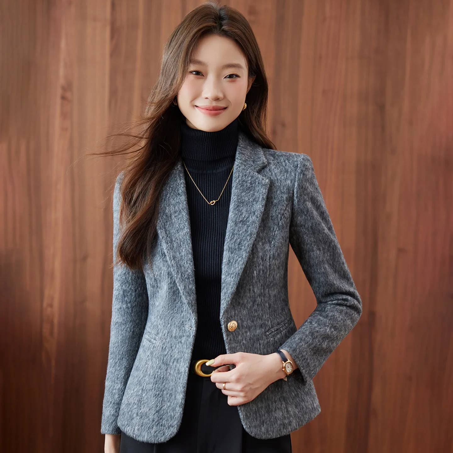 

Темпераментный костюм для отдыха, женский пиджак, осень-зима 2022, новый серый пиджак, пальто, тонкий корейский пиджак, верхняя одежда на одной пуговице, женская