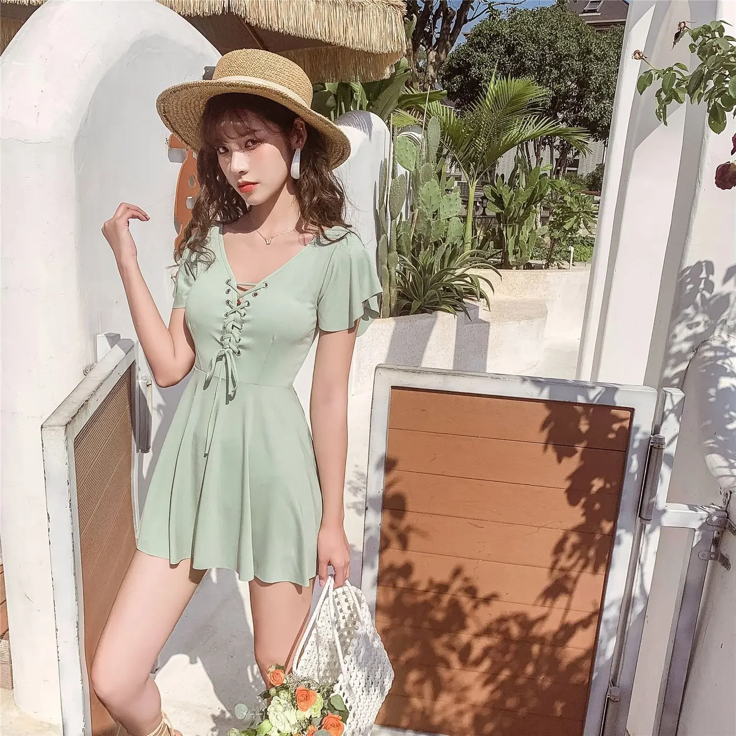 

New Korean Sexy Solid One Piece Swimsuit Women High Leg Cut Swimwear Push Up Bathing Suit Trikinis Monokini Swimskirt