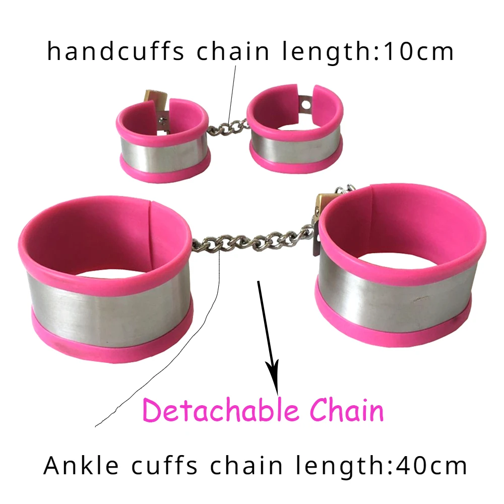 Menottes de poignet en silicone en acier inoxydable, poignets de rinçage avec manilles de retenue de verrouillage, jeu de bondage BDSM, jouets sexuels pour adultes, 7,0