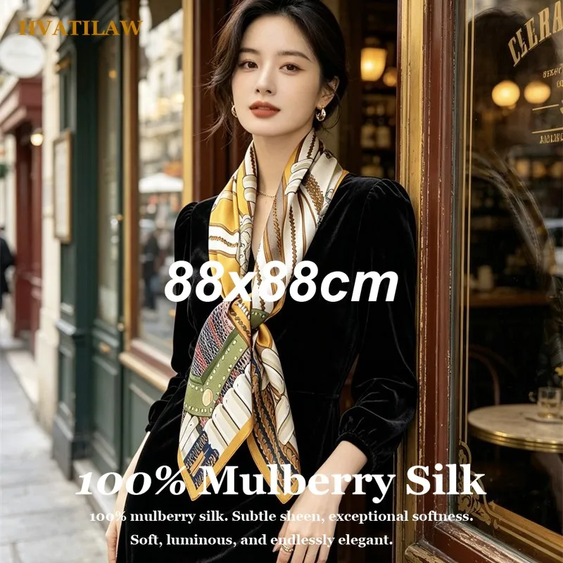 

Premium 100% Real Silk Scarf 88x88cm Large Square Silk Scarf for Women Luxury Designer Print Head Scarf Hijab Bandana Neck Wrap