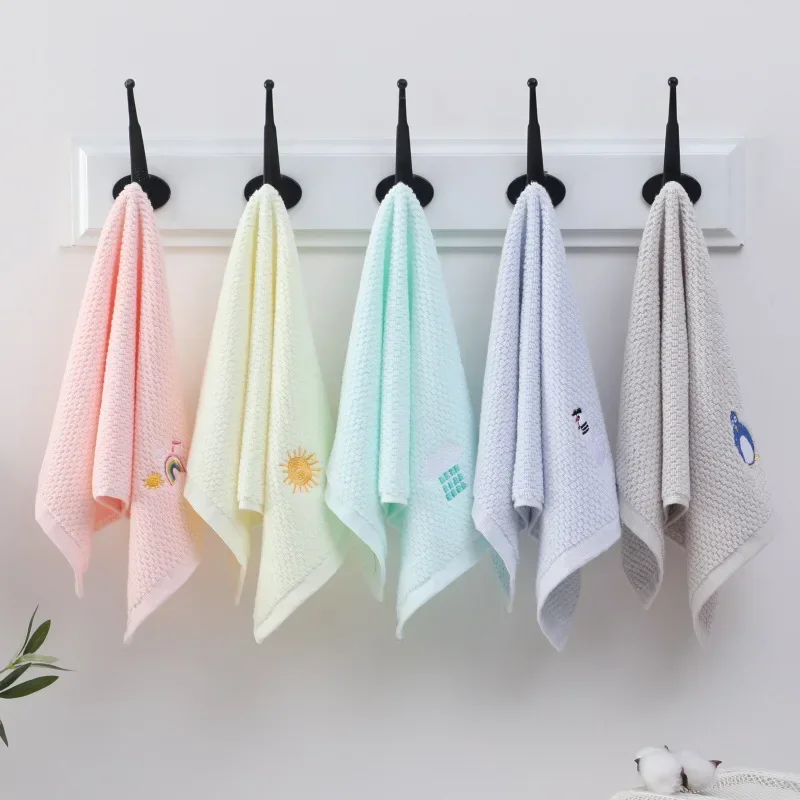 Children's Towel Pure Cotton Absorbent Baby Children's Kindergarten Face Towel Embroidery Small Face Towel  Baby Wipes