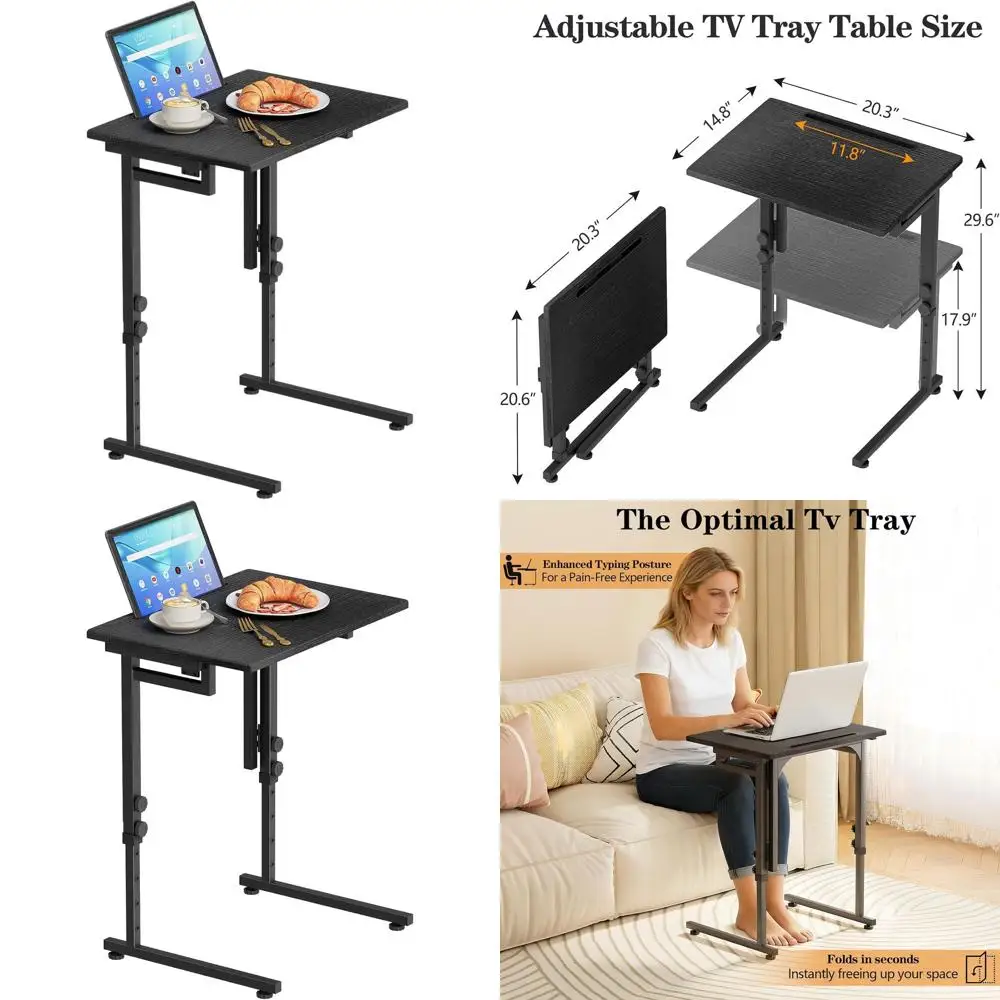 

Портативный регулируемый по высоте столик для телевизора, компактный C-образный приставной столик для еды, помещается под диван, прочная столешница из МДФ, не требует сборки.