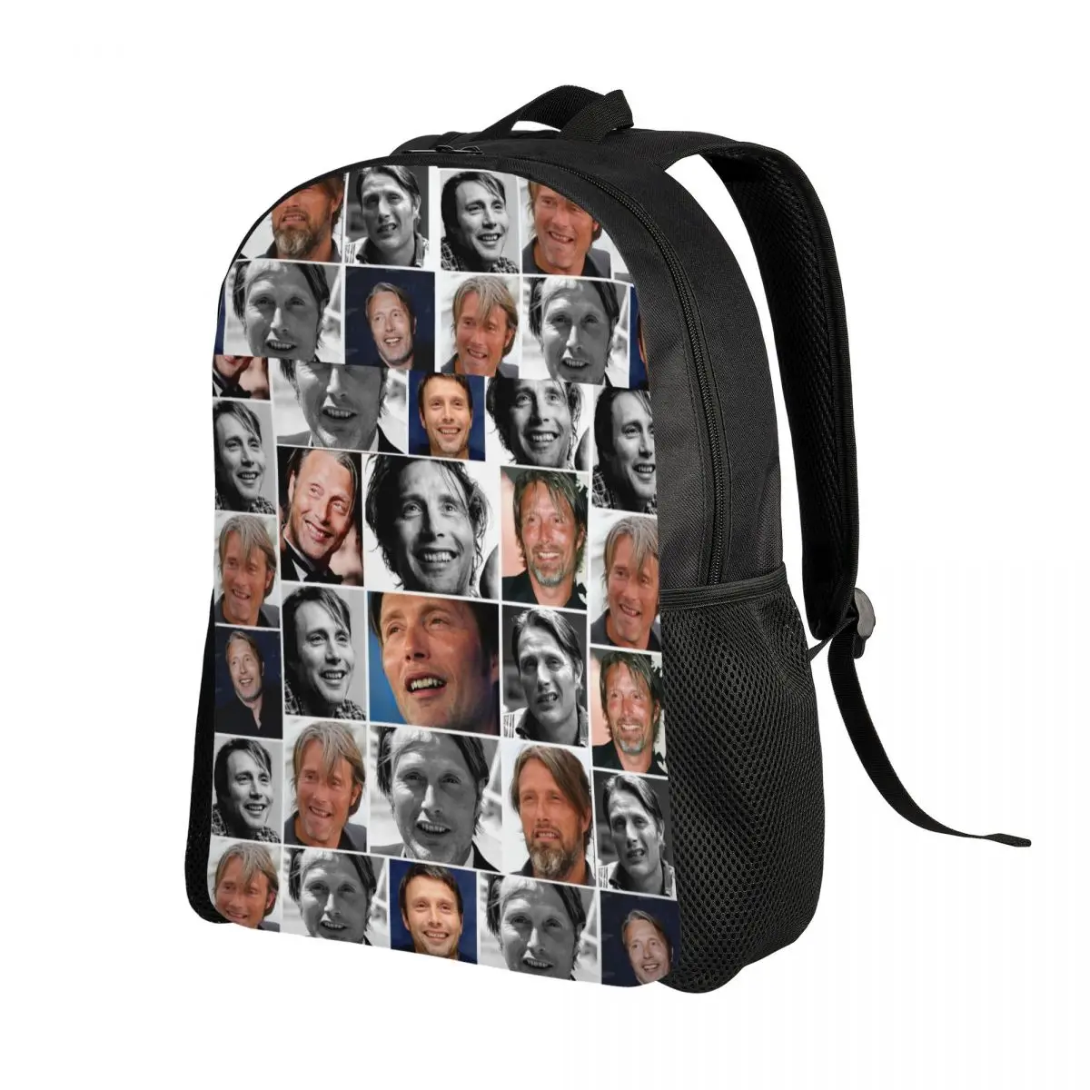 Mads Mikkelsen Meme Collage Backpack for Women Men College School Students Bookbag Fits 15 Inch Laptop Bags