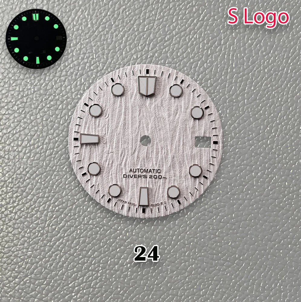 New 28.5mm S Logo Vertical Stripe Dial Green Noctilucent Fit NH35/NH36 Movement Hot Sales Watch Modification Accessories