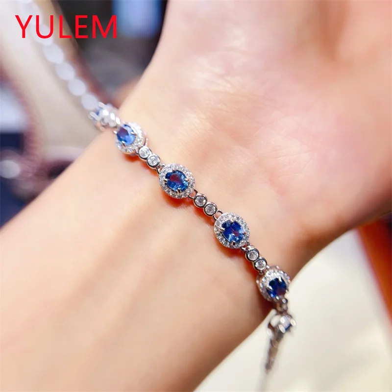 

Рекламный браслет с сапфиром, браслет из натурального синего сапфира/смарагдового драгоценного камня, браслет из твердого серебра 925 пробы с драгоценными камнями