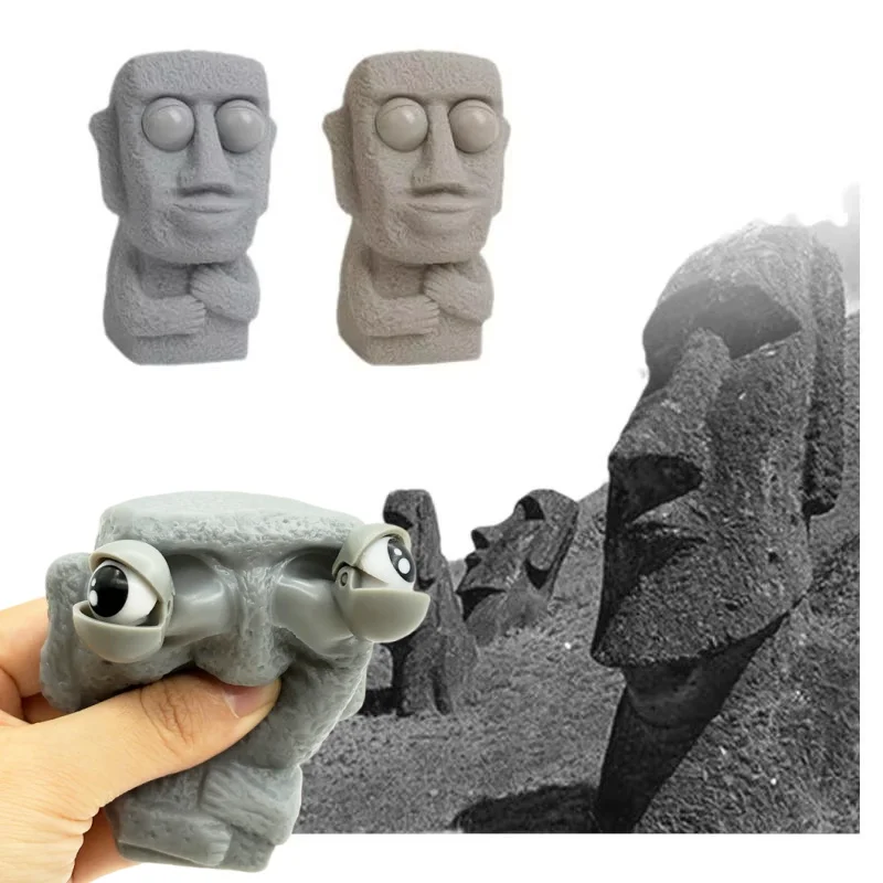 يطلق الرجل الحجري لعبة الضغط على انتعاش ببطء تمثال موي الناعم يضغط العينين التعبير المهتم يراخ الإجهاد هدية الأطفال