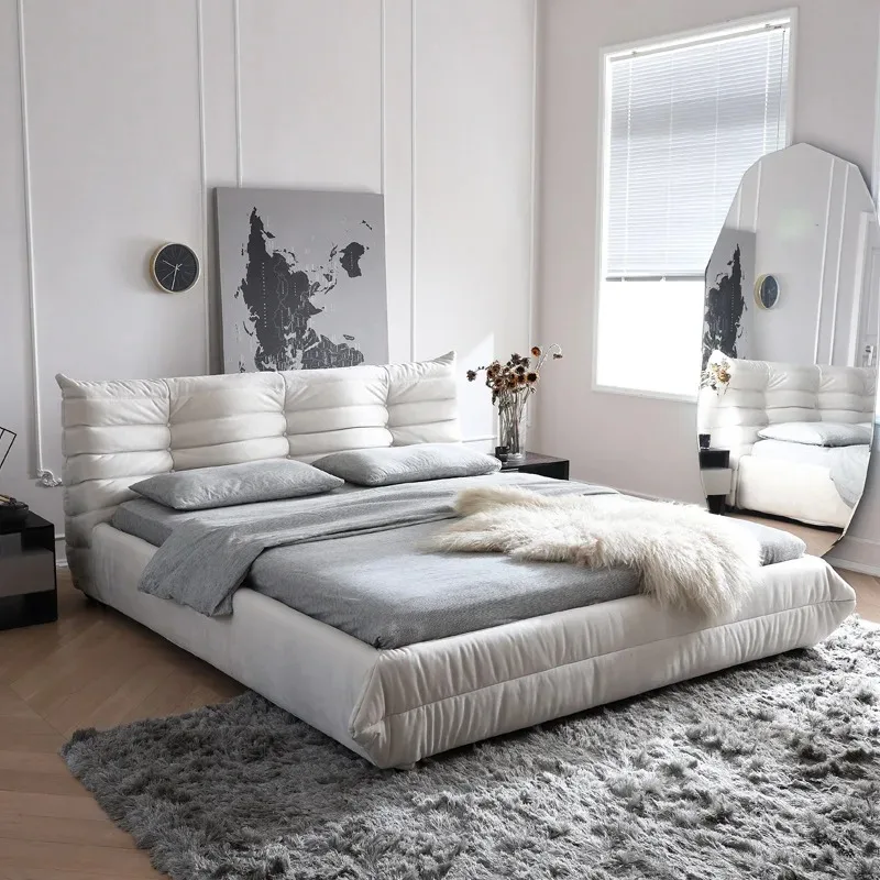 Fabric bed, simple modern milk velvet, master bedroom double Internet celebrity