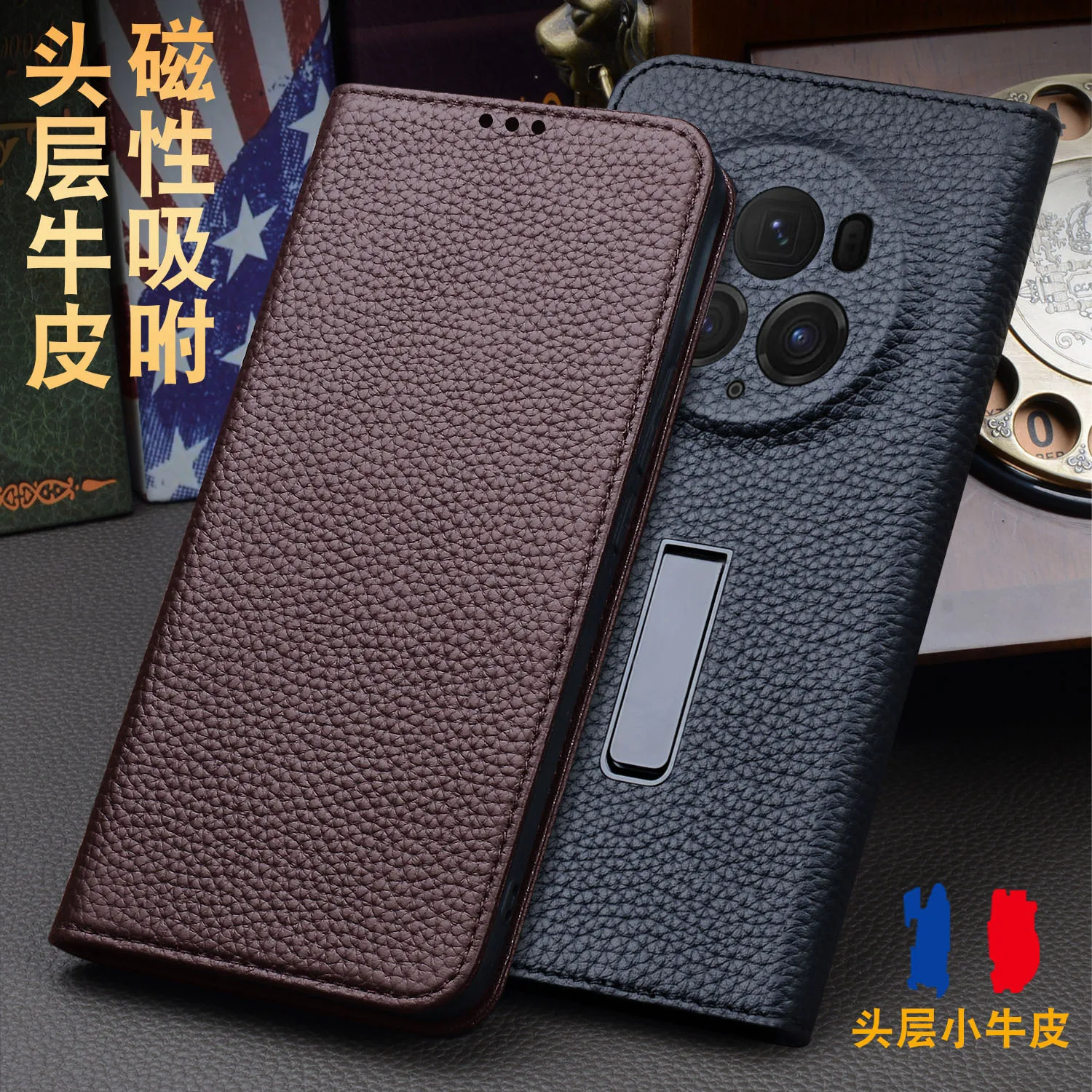 Wobilo Luxury Genuine Leather Flip Phone Cases For Honor Magic 6 5 Pro Ultra Rsr Leather Half Pack Phone Cover Case Shockproof