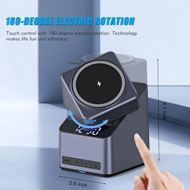 

4-inch Charging Station Is Compatible with MAGSAFE 15W Fast Wireless Charger Stand with LED Clock Adjustable Metel Phone Stand