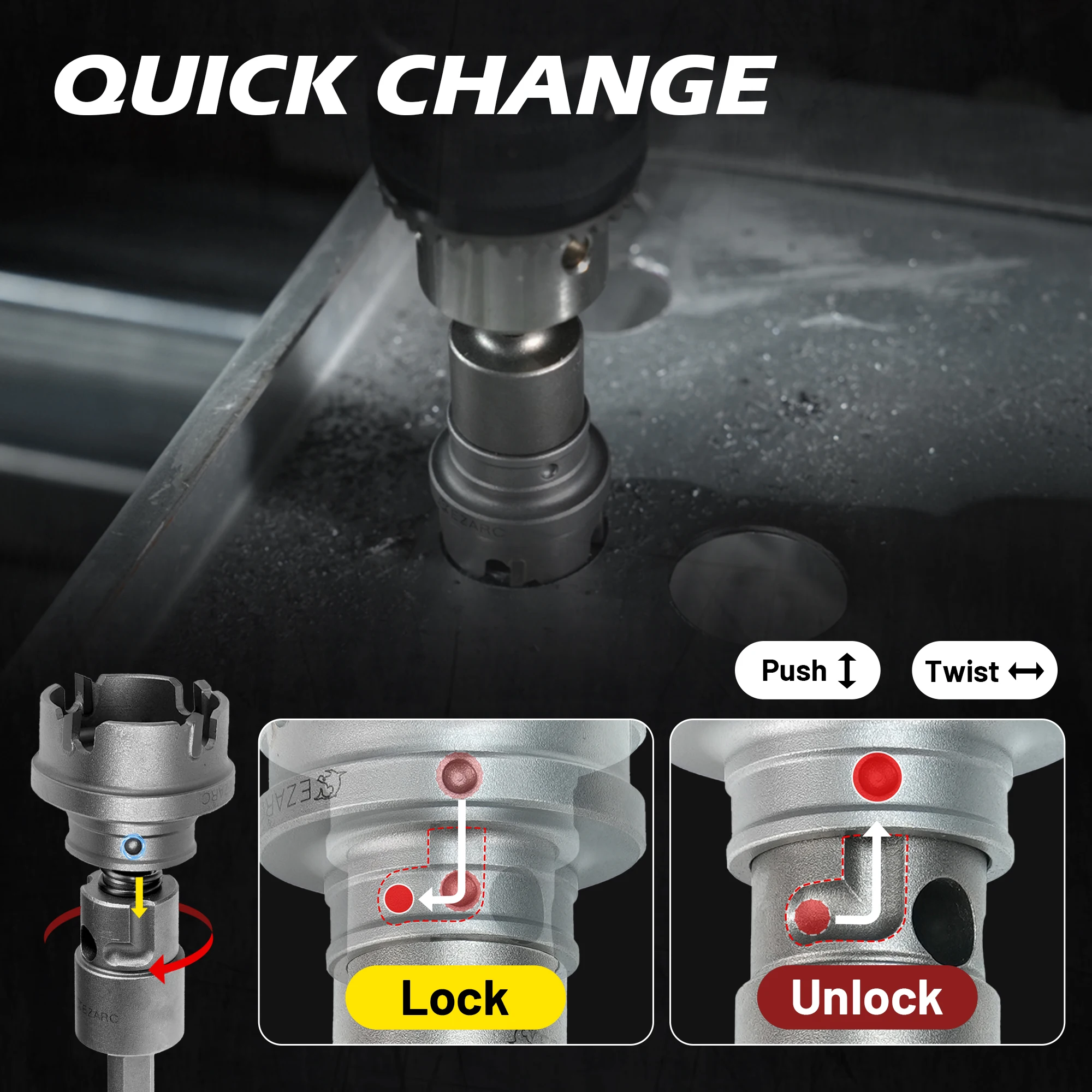 EZARC Quick Change Carbide Hole Saw Kit, Heavy Duty Tungsten Carbide 7/8
