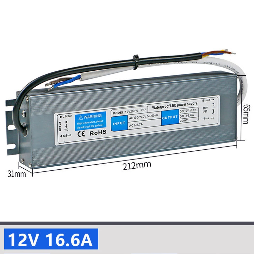 DC12V 60W 80W 100W 150W 200w Waterproof IP67 Electronic Driver outdoor power supply led strip transformer