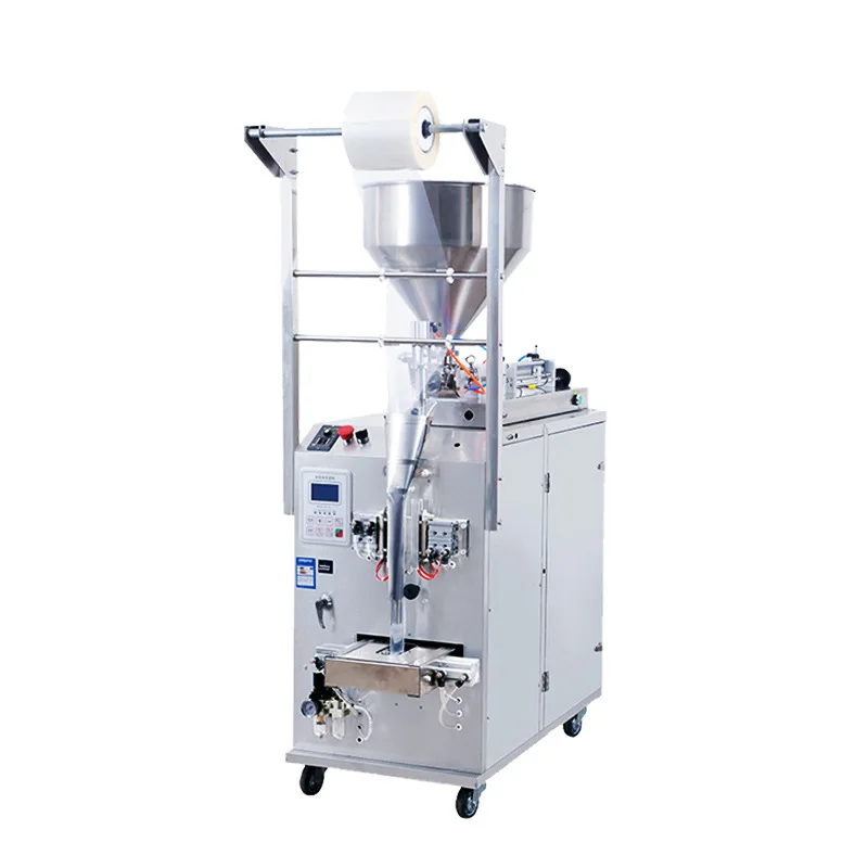 

Automatic paste packaging machine, three-sided sealing, back sealing, cat strips, ketchup packing machine, sauce quantitative