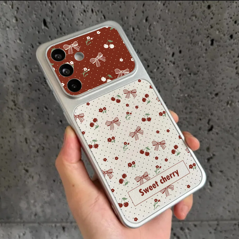 Red Cherry Bow And Flower Leather Phone Case For Samsung S26 Ultra S25 A17 A56 A36 A07 A26 A16 A05 Protective Cover With Lanyard view 5