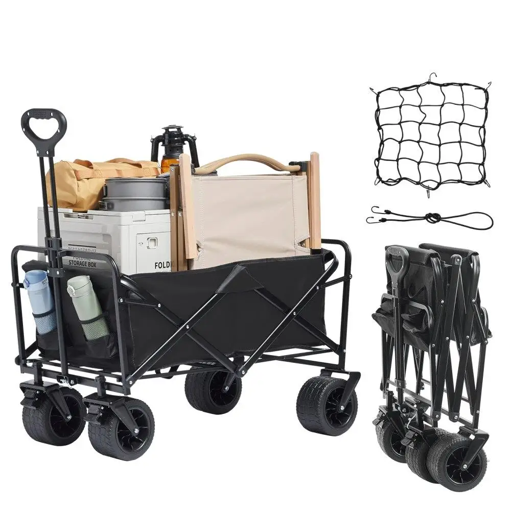 

Collapsible Folding Wagon, 3 cu.ft Beach Wagon Cart with All for terrain Wheels, Heavy Duty Folding Wagon Cart 350 lbs Weight