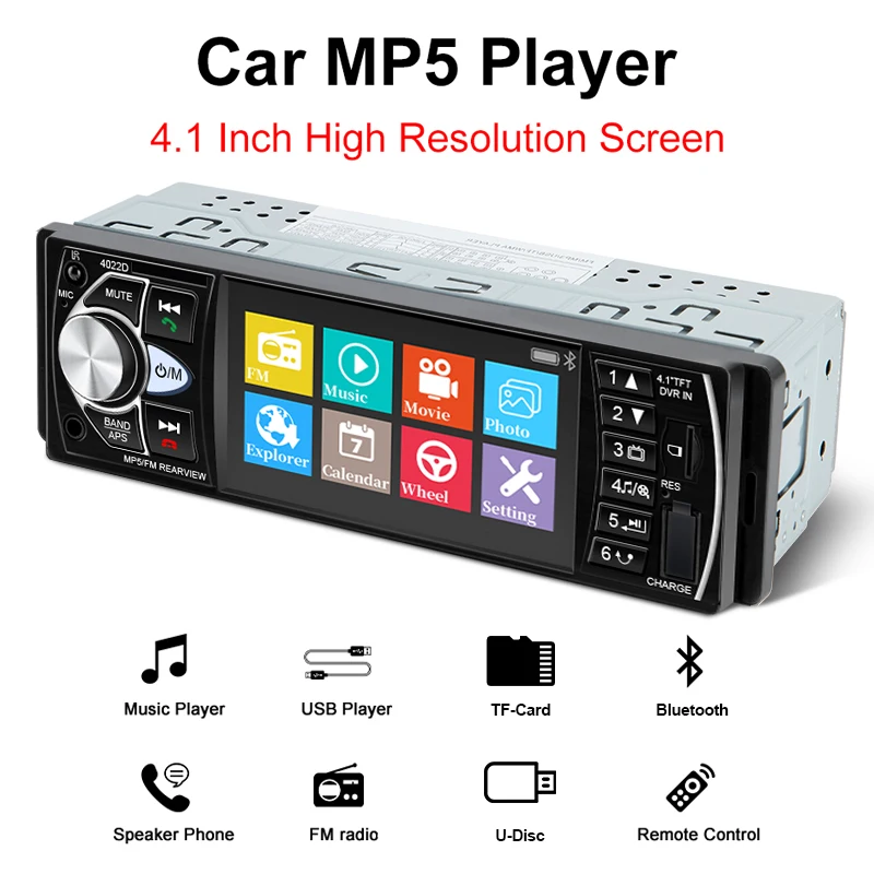 Car Radio 1din Stereo Mp5 Mp3 Bluetooth Radio Fm Usb Autoradio 4.1 Inch Support Rear View Mirrolink Steering Wheel Control