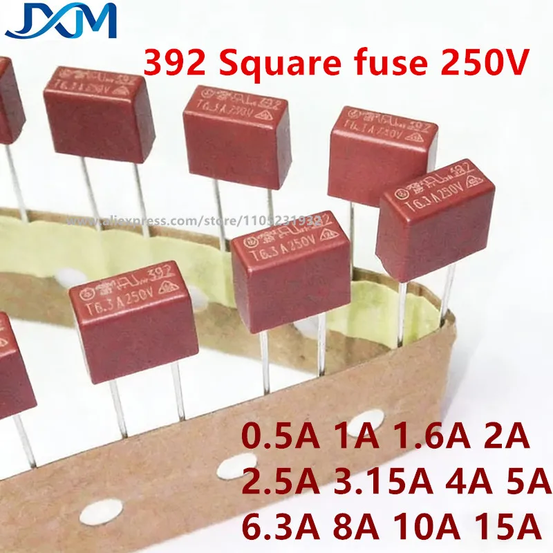 20pcs/lot 392 Square fuse Slow fuse 250V T 500mA 1A 1.6A 2A 2.5A 3.15A 4A 5A 6.3A 8A 10A 15A