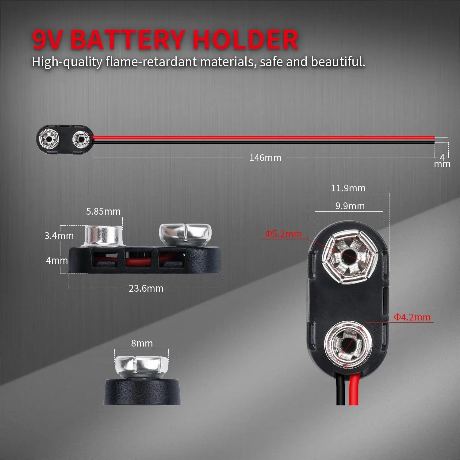 DAIERBUMP 10PCS 9V Battery Connector 9 Volt Battery Snap Clip I Type with 2 Pair of Alligator Clip And 2.1mmX5.5mm DC Male Power