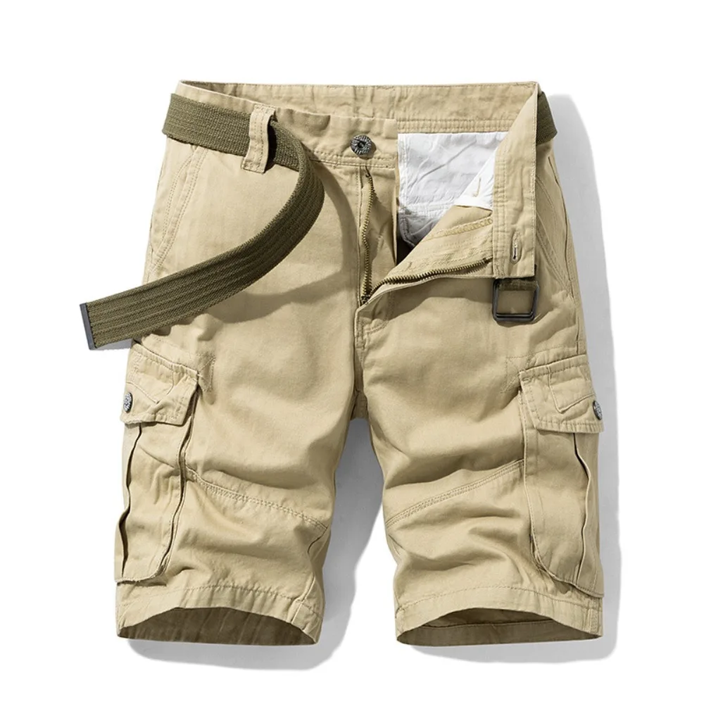 

Summer Cargo Shorts Men's Pure Cotton Vintage Washed Multi Pocket Casual Straight Leg Trendy Knee Length Pants Streetwear