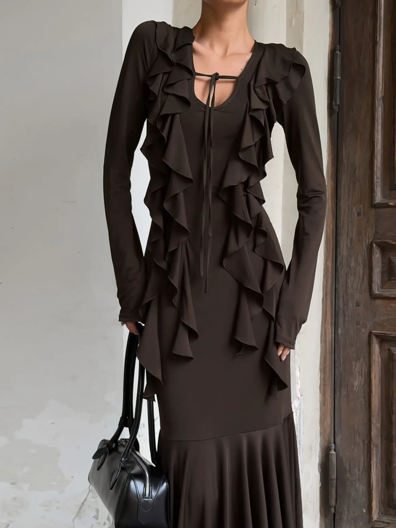 Bodycon Dress Date Night Woman Boho Neon Cord Neck Hanging Circle Gold Star Workwear Shirring Bow Knot Belts Peplum Fitted Girls