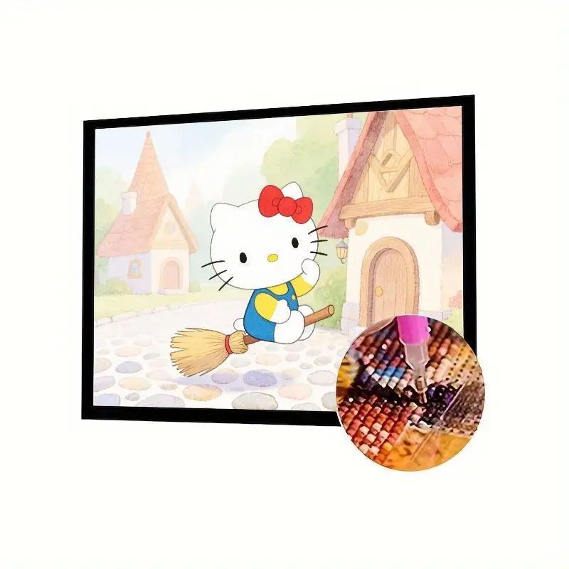 

1 шт. Hello Kitty Flying On Broom 5D Набор алмазной живописи - Полная дрель Милый мультфильм DIY Diamond Art Craft для детей и взрослых Дома W