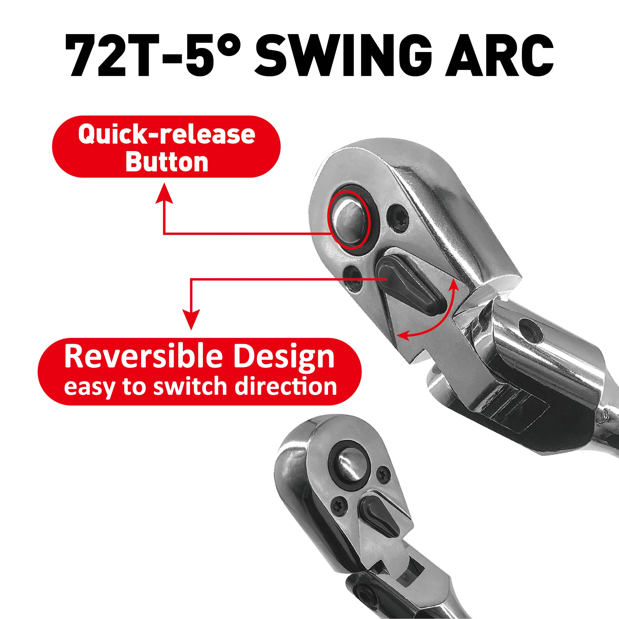 1/4 inch Drive 72 Teeth Retractable Ratchet Wrench Automatic Quick Release Spanner，180-degree Swivel Head