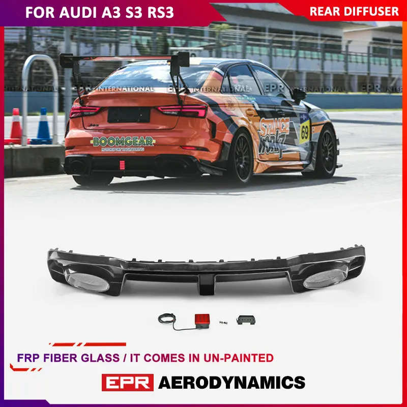 

For AUDI A3 S3 RS3 8V Stanceworkz Spec-LM FRP Fiber Glass Rear Diffuser With Fog Light Set Fiberglass Unpainted Body Kit