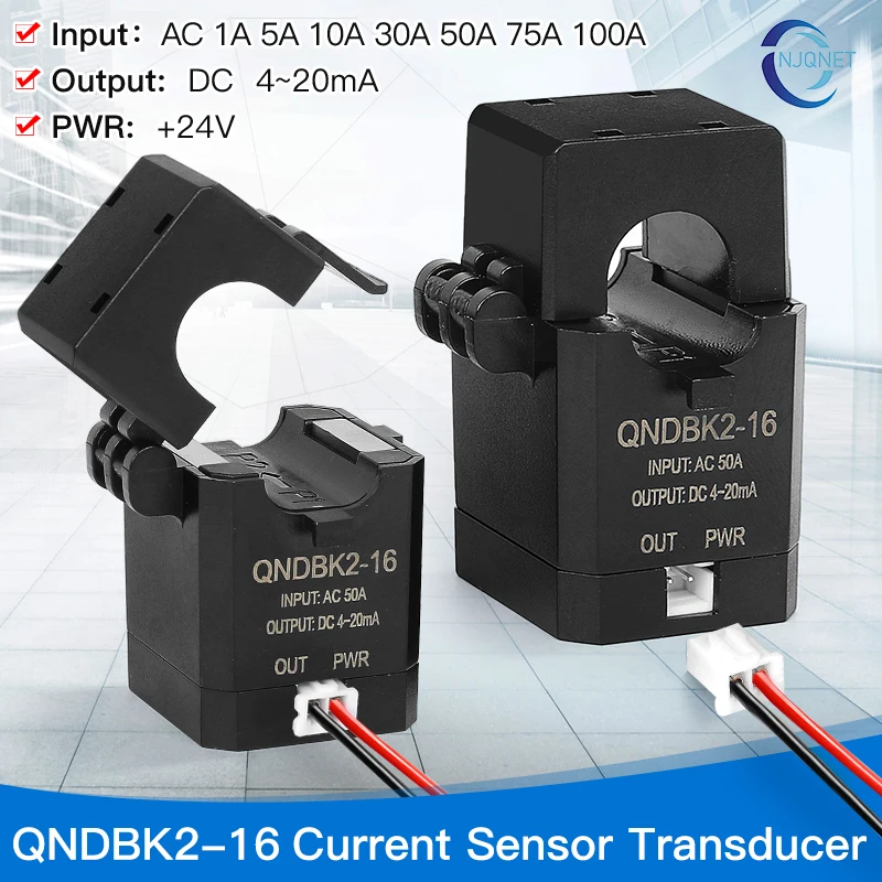 

clamp current transmitter QNDBK2-16 AC 5A 10A 200A 50A 100A / 4-20mA Split core current transducer sensor current transformer ct