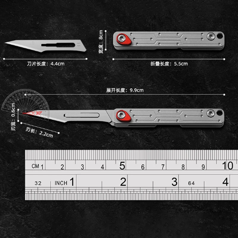 미니 스테인레스 스틸 접이식 메스, 의료 접이식 칼, EDC 야외 포장 풀기 포켓 나이프, 교체 블레이드 10 개 포함