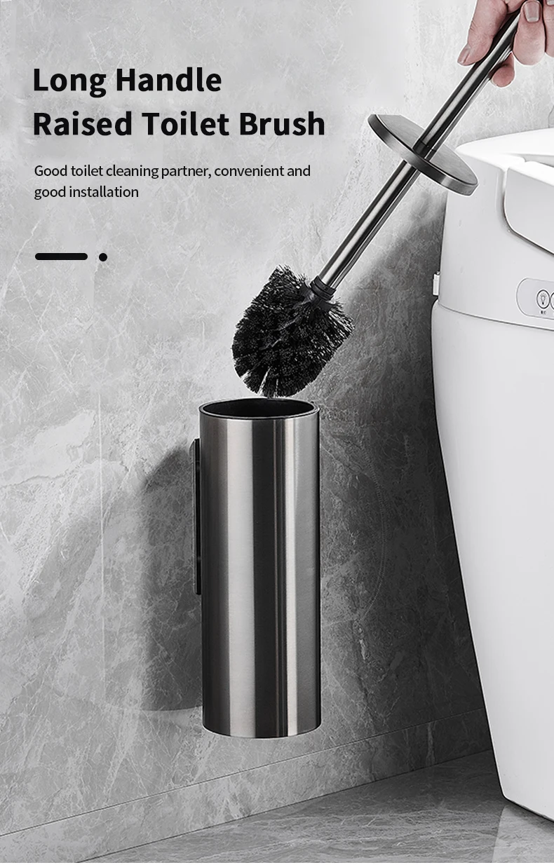 Toilet Brush High Quality Wall Mounted 304 Stainless Steel Cleaning Tools No Drill Bathroom Accessories WB8713