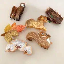 1/2pcs Brown Autumn Animal Series Hair Grab Acrylic Gripper Sweet Back Hair Clip Super Cute Hairpin Shark Clip