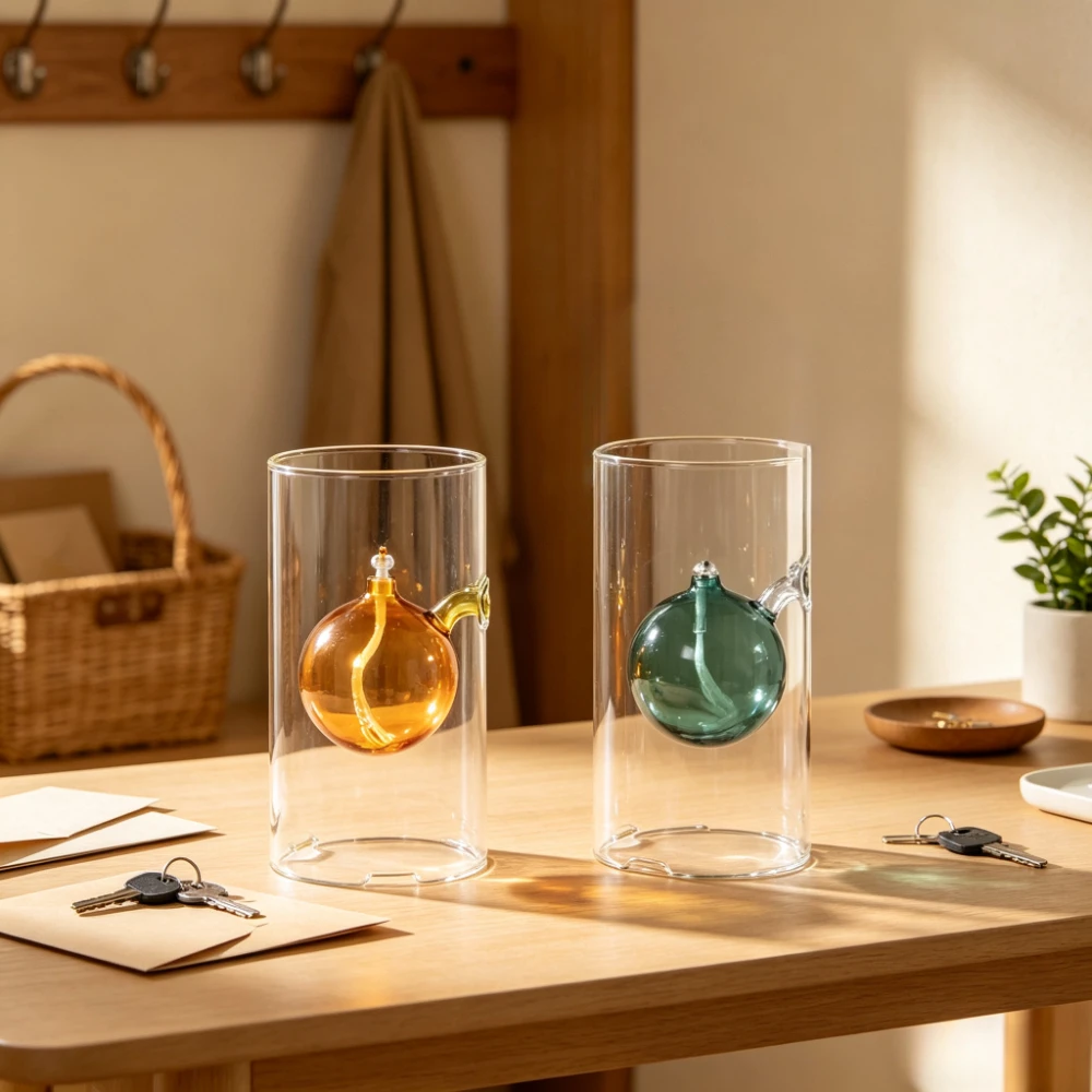 Nordic Vintage Glass Oil Lamp Ball Shaped Hurricane Lamp Candlestick Refillable Home Living Room Tabletop Wedding Decor