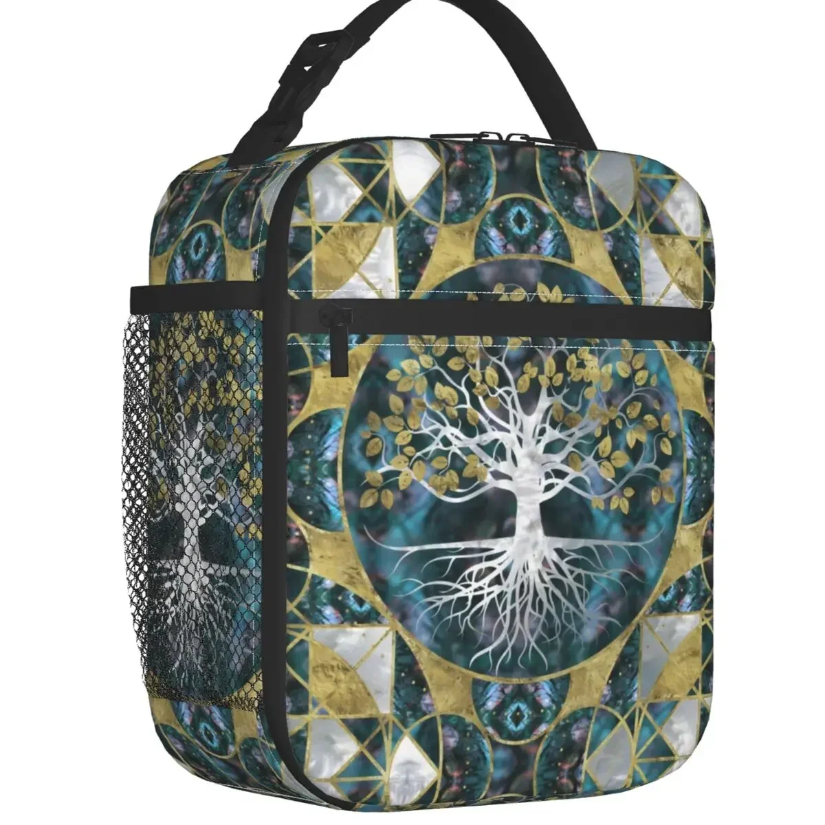 Tree Of Life With Triquetra Brown Leather Gold Thermal Insulated Lunch Bags Viking Norse Yggdrasil Portable Lunch Tote Food Box