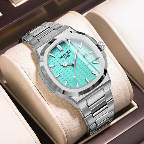 Relojes NIBOSI para hombre, relojes militares analógicos de cuarzo de acero inoxidable para hombre, reloj de pulsera con fecha de diseño clásico de negocios resistente al agua