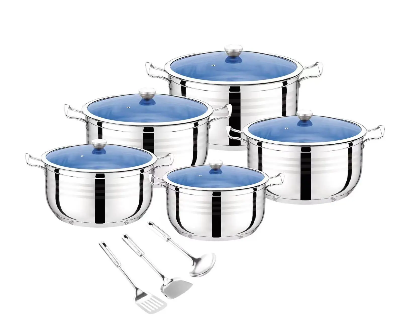 Large Size 14 Pcs Stainless Steel Cookware Sets with Utensils for Home and Kitchen Cooking Pot