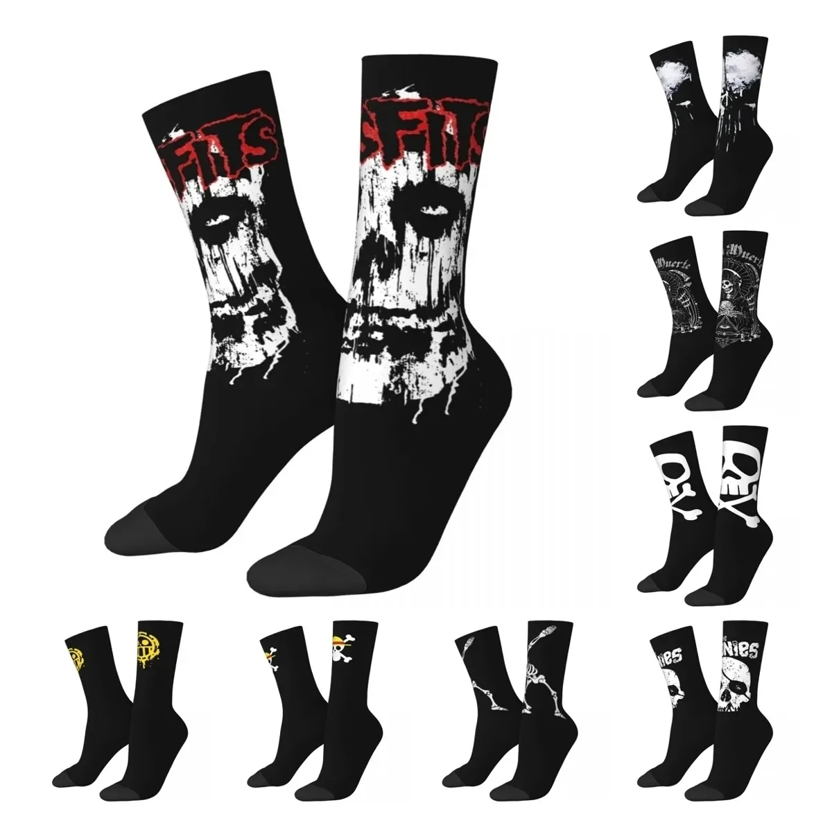 Winter Warm Harajuku Men\'s Women\'s Misfits Skull Socks Horror Halloween Breathable Middle Tube Socks