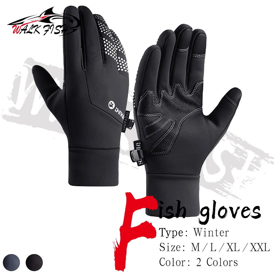 WALK FISH 1Pair Winter Fishing Gloves Warmth Thickened Outdoor Sports Touch Screen Cycling Waterproof Bike Gloves Unisex