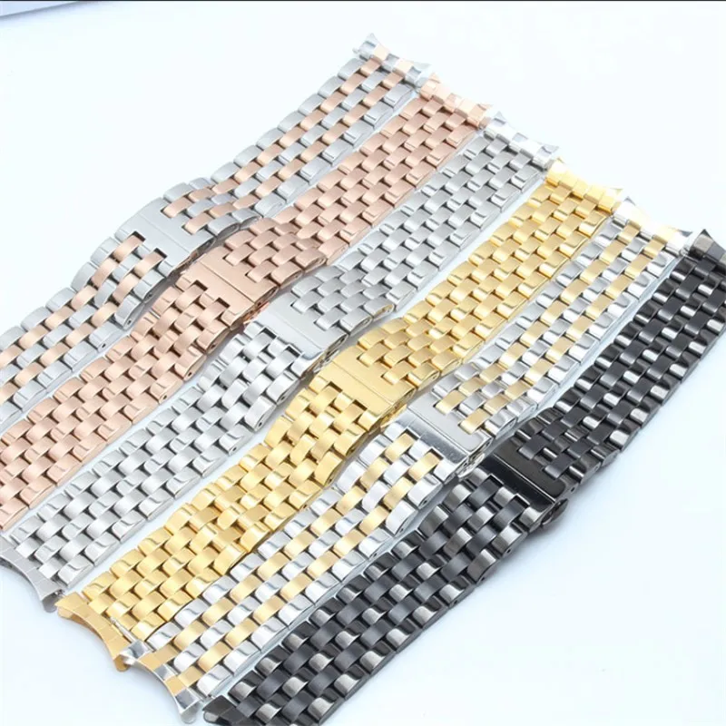 

18mm 20mm 22mm 24mm 304L Stainless Steel Watch Strap Metal Folding Buckle Curved+Flat End Watch Bracelet Accessories with Tool