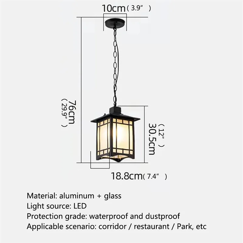 TINNY Classical Pendant Light Outdoor Retro LED Lamp Waterproof for Decoration Corridor Home
