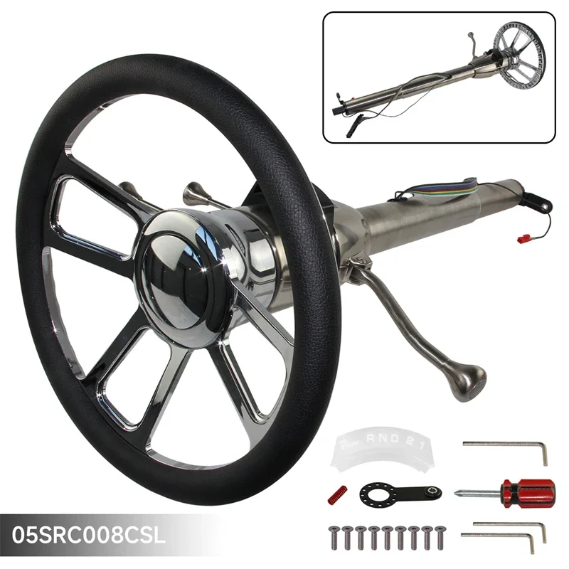 32\'\'/30\'\'/28\'\' Inch Universal Tilt Automatic Collapsible Steering Column for GM 69-94+Steering Wheel+Hub Adapter&Horn Button SL