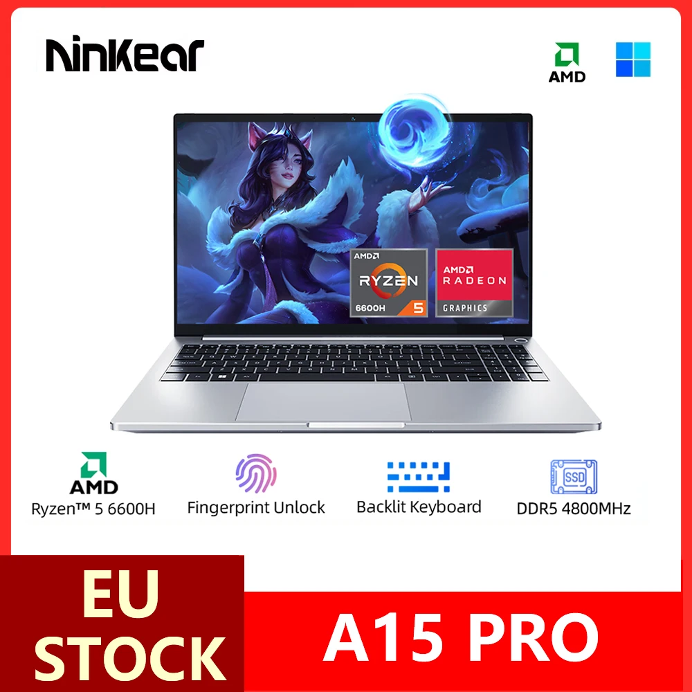 Ninkear a15 pro Laptop und Ryzen™5 6600h bis 4,5 GHz 15.6 'fhd ips Bildschirm 32GB DDR5 1TB SSD Wifi6 Tastatur mit Hintergrund beleuchtung