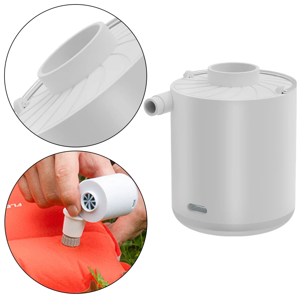 Luchtmatraspomp USB oplaadbare inflatorpomp met 5-spuitmonden Luchtblazer met LED-licht voor zwemring Zwembad Drijft Luchtbed