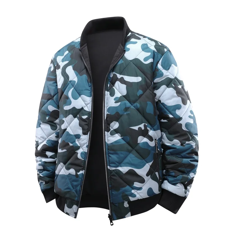 Stand Collar Camouflage Double Sided Cotton Coat Men New Winter Fleece Lined Lightweight Warm Windproof Casual All Match Cold