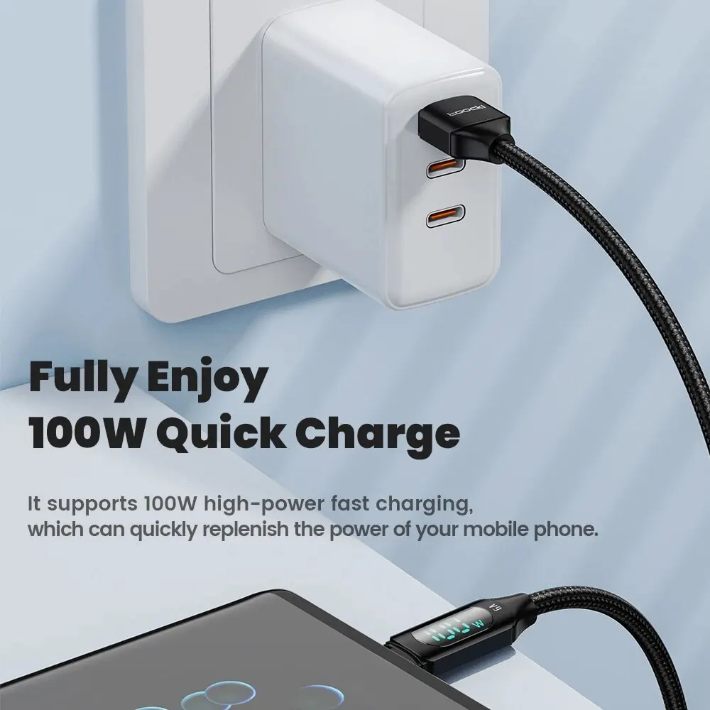 Toocki 100 واط USB نوع C كابل لهواوي الشرف Xiaomi سامسونج سوبر شحن شحن سريع USB C شاحن كابل بيانات سلك الحبل 1 متر 2 متر