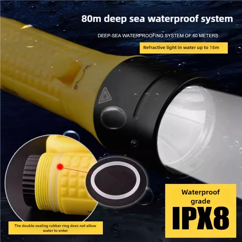 Lampe de poche de plongée sous-marine professionnelle, étanche IPX68, lampe de plongée sous-marine à 100m, batterie 5000mAh intégrée, lampe aste