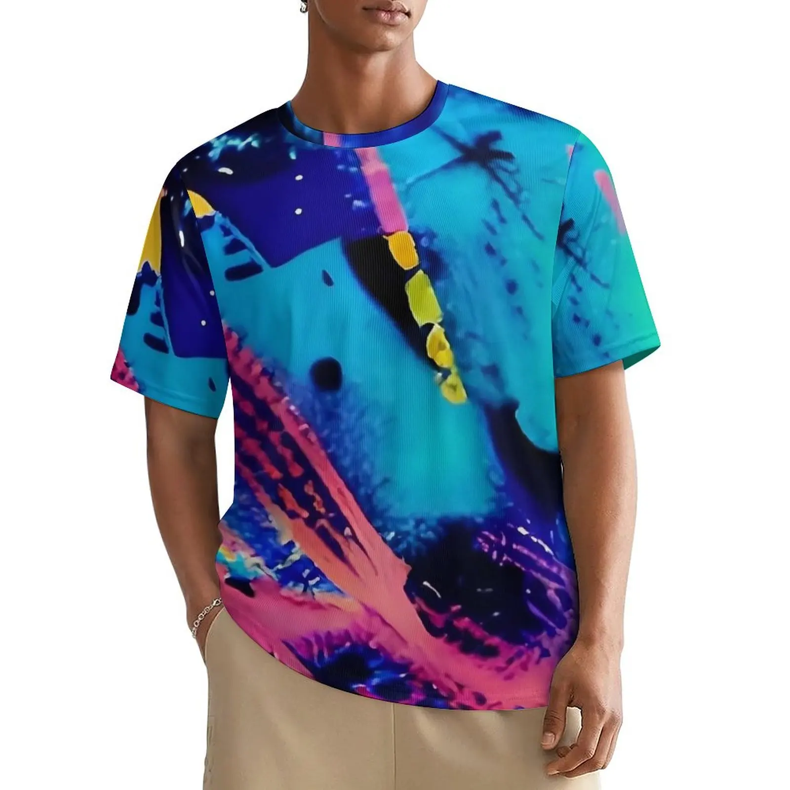 Men Vibrant Brush Print T Shirt Abstract Art Vintage T-Shirts Short Sleeve Tops Dropshipping Summer Basic Oversized Top Tees