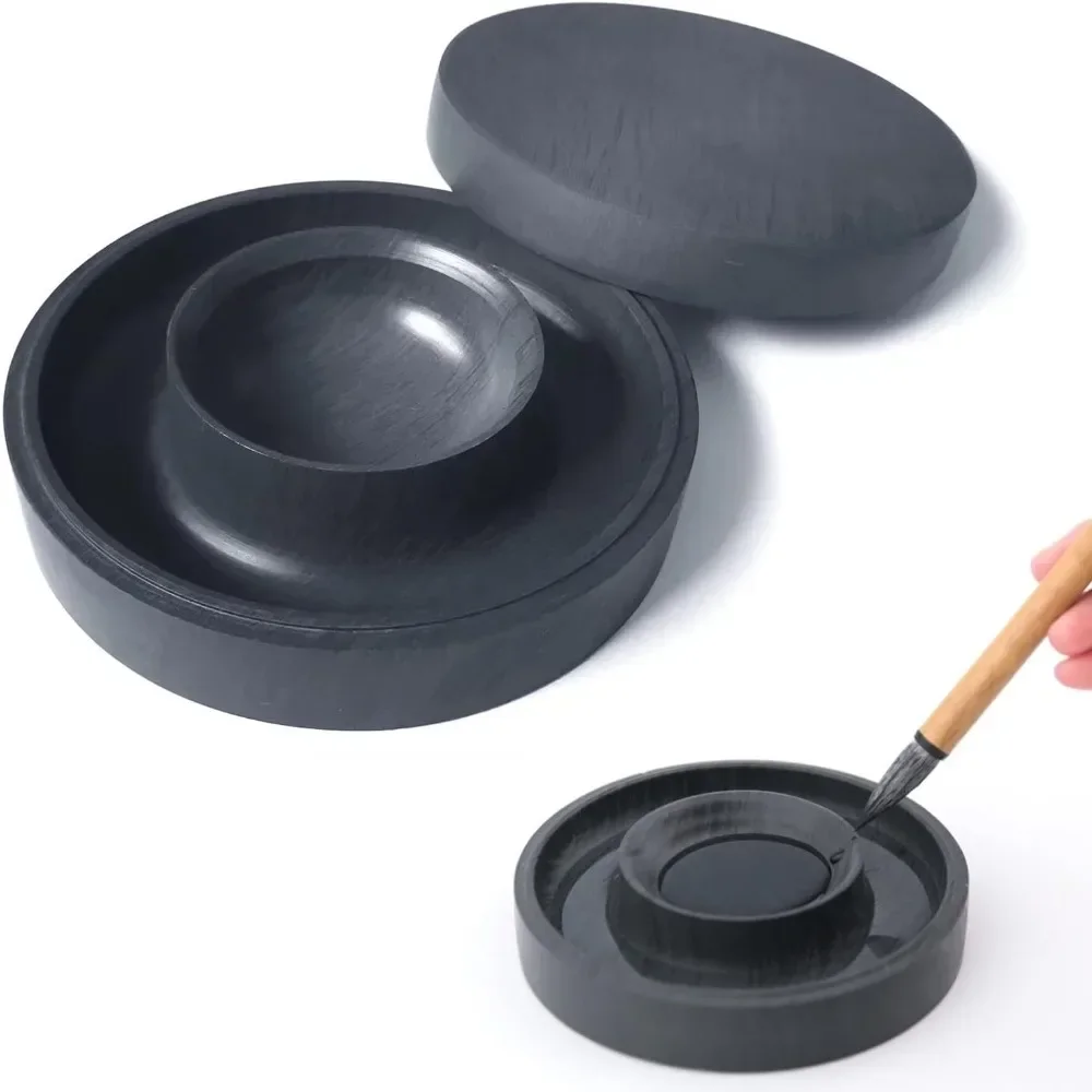 

Calligraphy ink stone, water-ring ink stone, Sumi calligraphy liquid ink double ring covered natural graphite dish